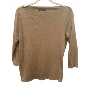 Lauren Ralph Lauren Shimmering Metallic Gold Blouse Stretchy Holidays Party Sz L